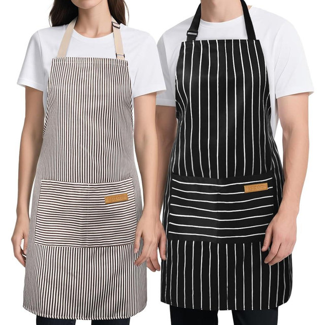 Cardkiss 2 Pack Kitchen Cooking Aprons, Soft Aprons for Women Men with 2 Pockets Chef Apron with Adjustable Neck Strap and Long Tie