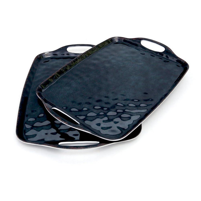 TP Large Serving Trays with Handles, 19" x 12" Melamine Serving Platters for Food, Turkey, Set of 2 Rectangular Trays for Party, Retro Black