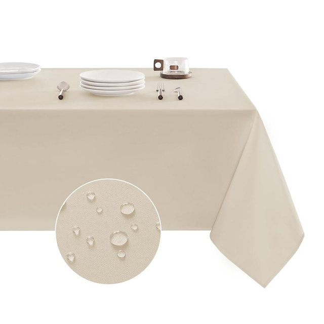 Veblandy Table Cloth Rectangle Waterproof Spill-Proof Wrinkle-Free Tablecloth Washable, Kitchen Dining Tabletop Decoration, Fabric Table Cover for Indoor and Outdoor Use, 60 x 102 Inch, Beige