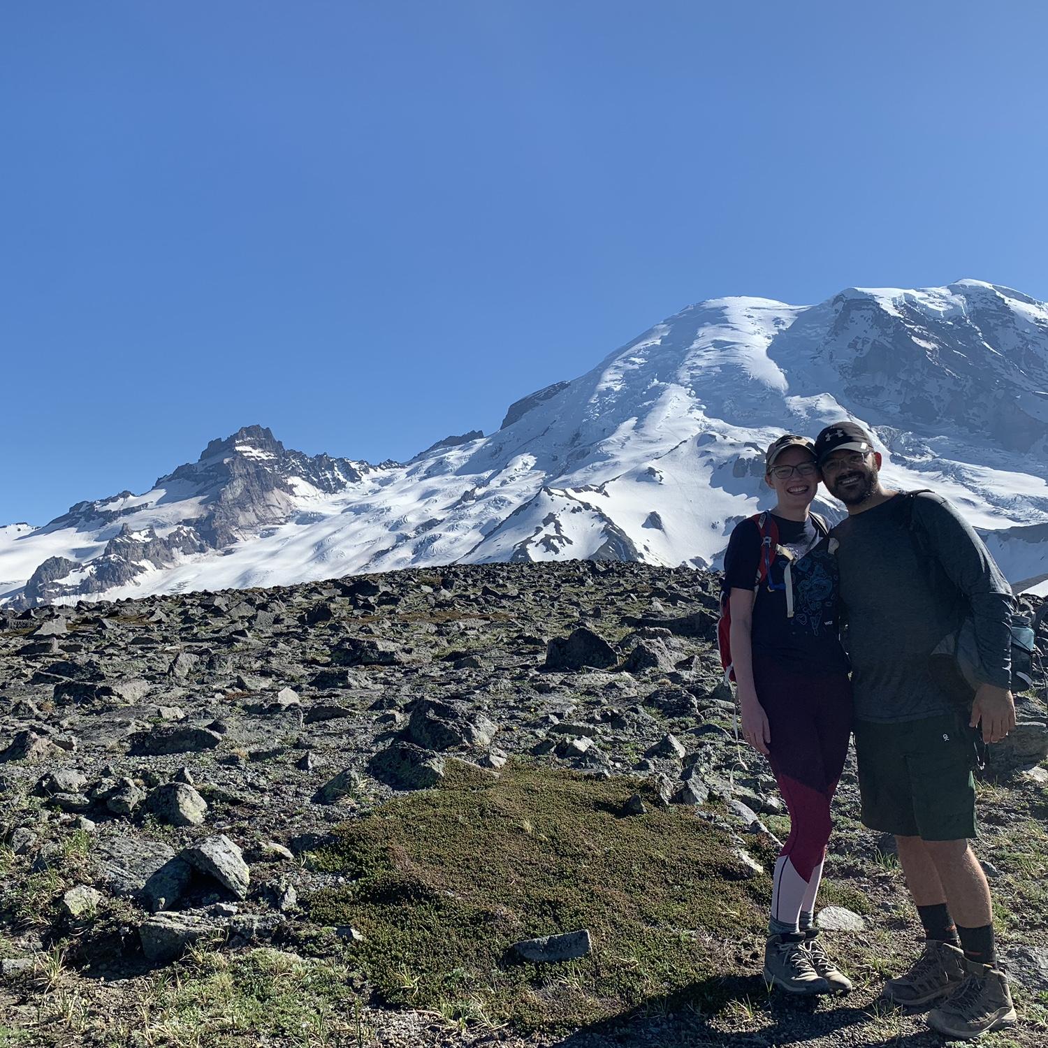 Hiking on Mount Rainier on our first vacation together