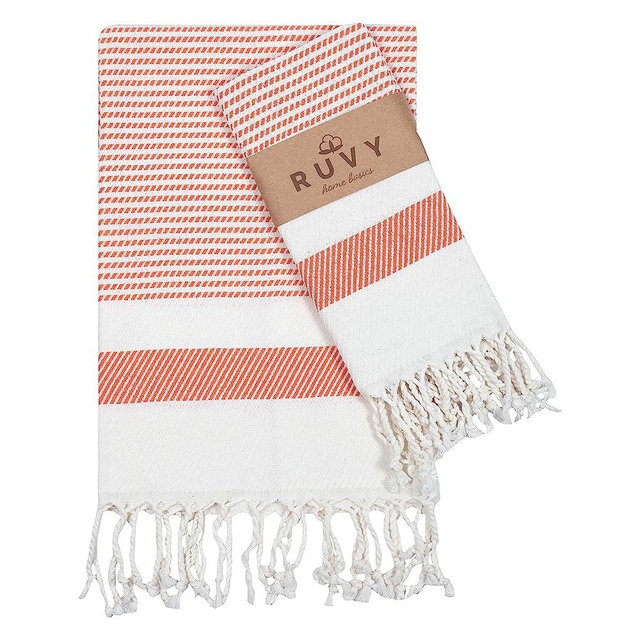 Ruvy Home Basics Turkish Hand Towels for Bathroom Set of 2 | 18"x40", Cotton | Bathroom Hand Towels & Decorative Hand Towels for Bathroom, Kitchen Towels, Dishcloth, Tea, Yoga, Face, Gym - Orange
