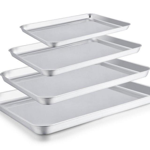 TeamFar Baking Sheet Set of 4, Stainless Steel Baking Pan Tray Cookie Sheet, Non Toxic & Healthy, Rust Free & Easy Clean - Dishwasher Safe