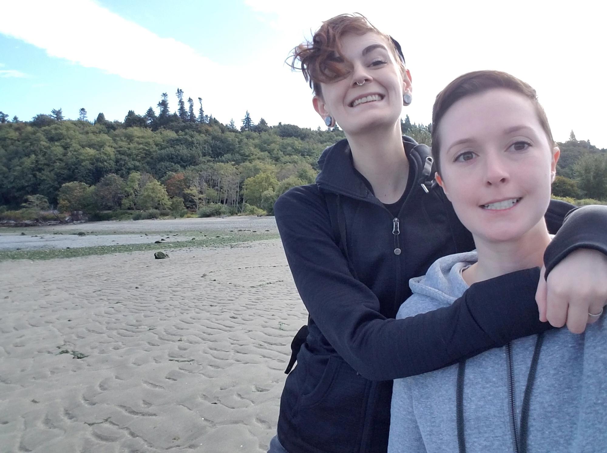 Seattle walks on the beach.