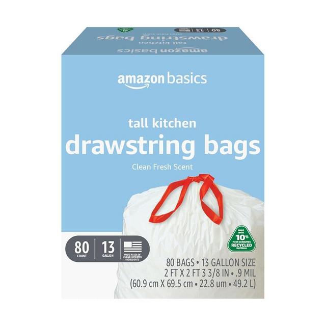 Amazon Basics - Tall Kitchen Trash Bags, 13 Gallon 10% Post Consumer Recycled Content, Clean Fresh Scent 80 pack