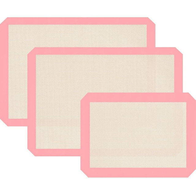 Silicone Baking Mat Set of 3, Silicone Baking Mats Cookie Sheet, Non-Stick Mats for Baking, Easy Clean & Reusable Oven Baking Sheet for Making Macaroons, Cookies (Pink)