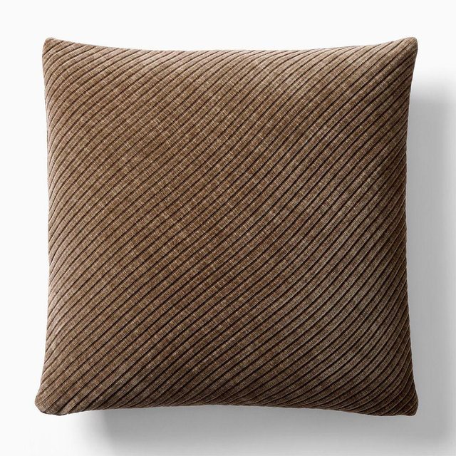 Corded Bias Velvet Pillow Cover, 20"x20", Cognac