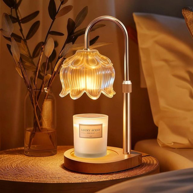 Gugsey Candle Warmer Lamp with Timer - Dimmable Flower Candle Warmer for Jar Candles, Height Adjustable Fragrance Wax Melter, Valentine's Day Gifts for Girls, Women, Bedroom Home Decor (Amber)