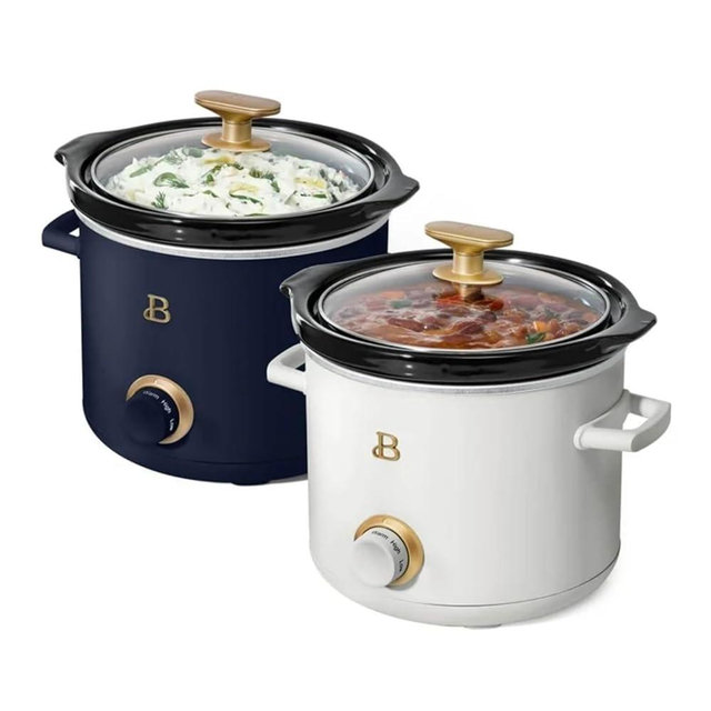 Beautiful 2-Pack, 2 qt slow cooker, Starry Night Blue, White icing by Drew Barrymore, Blue