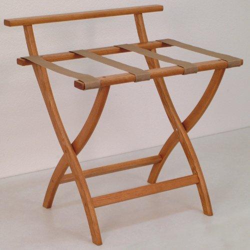 Wooden Mallet WallSaver Luggage Rack Tan Webbing Medium Oak Finish