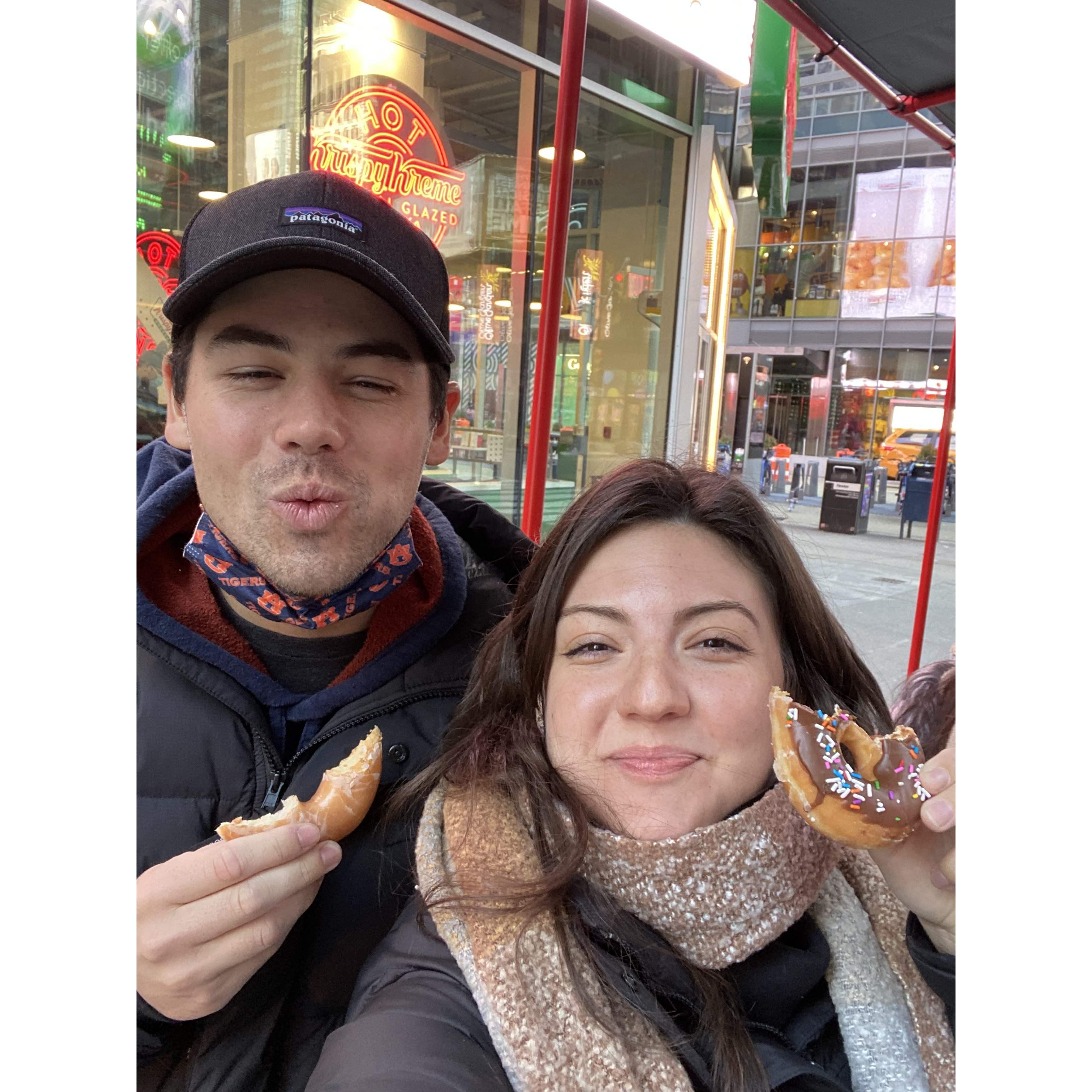Donuts from Krispy Kreme in Times Square after an Olive Garden run ;)
