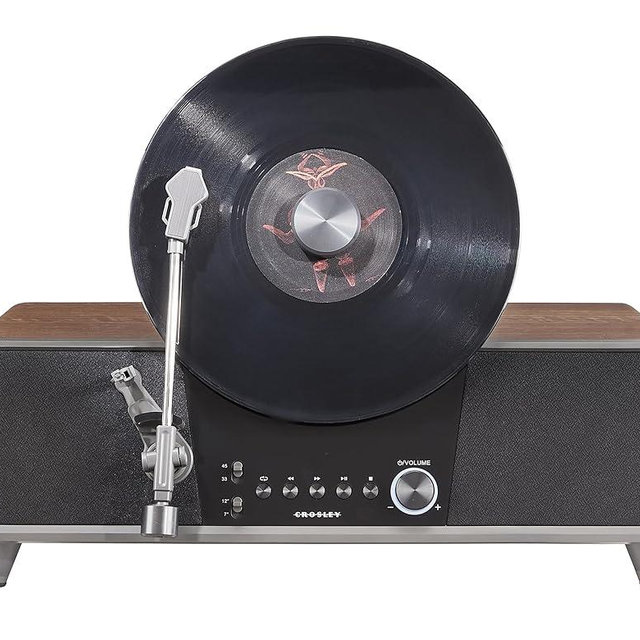 Crosley CR6049A-WA Beck Vertical Bluetooth Record Player, Automatic Turntable, Audio Technica, LED Light, Walnut