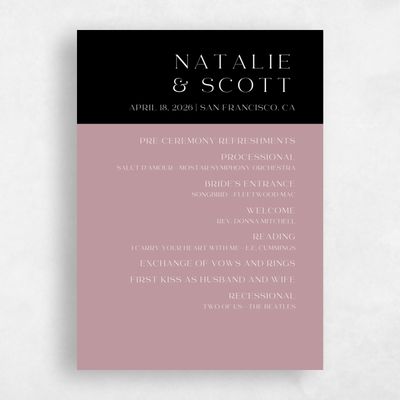 Grayed Mauve, Pink Wedding Program - Taos