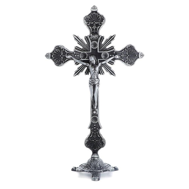 KOMI 9 Inch Metal Crucifix Catholic Decor Detachable Standing Cross Table Cross Home Decor Religious Present
