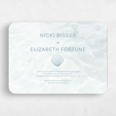 White Rounded Wedding Invitation - Waterview Landscape