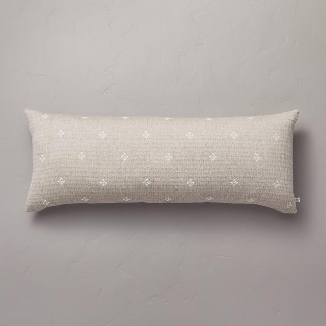 14"x36" Diamond Jacquard Lumbar Bed Pillow Brown - Hearth & Hand™ with Magnolia