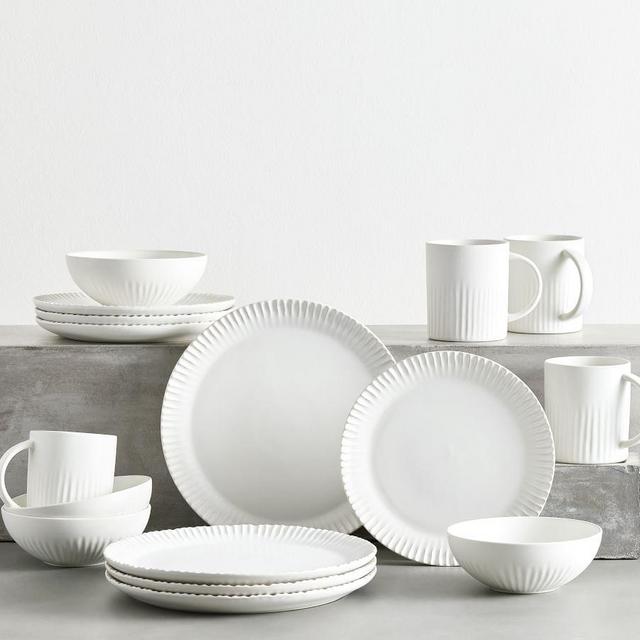 Ridge Textured Stoneware 16-Piece Dinnerware Set - White