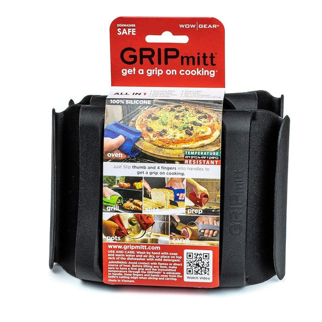 GRIPmitt Silicone BBQ & Kitchen Mitt 2-Pack Set (Small/Medium, Black)