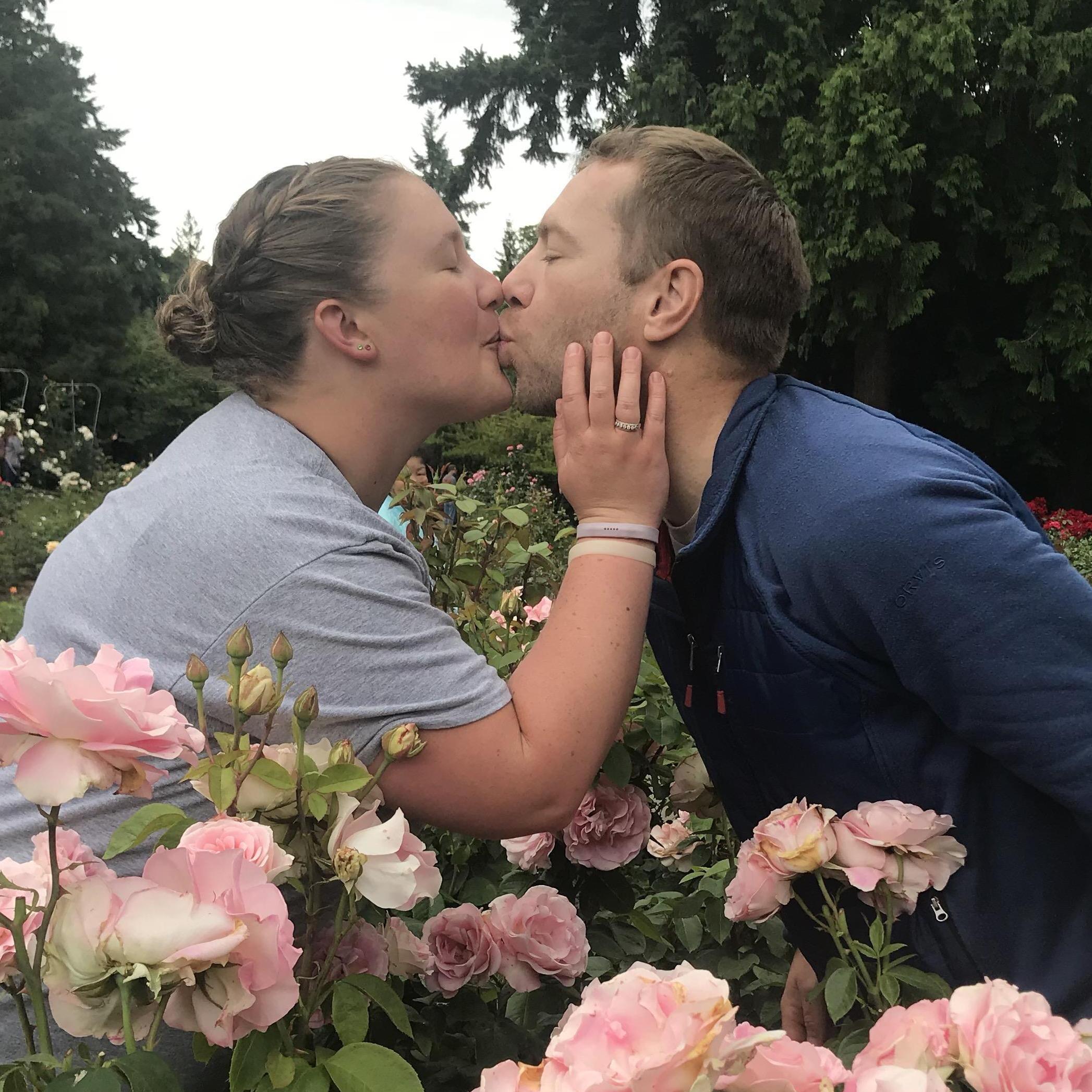 Enjoying the roses in the International Test Garden in Portland, OR