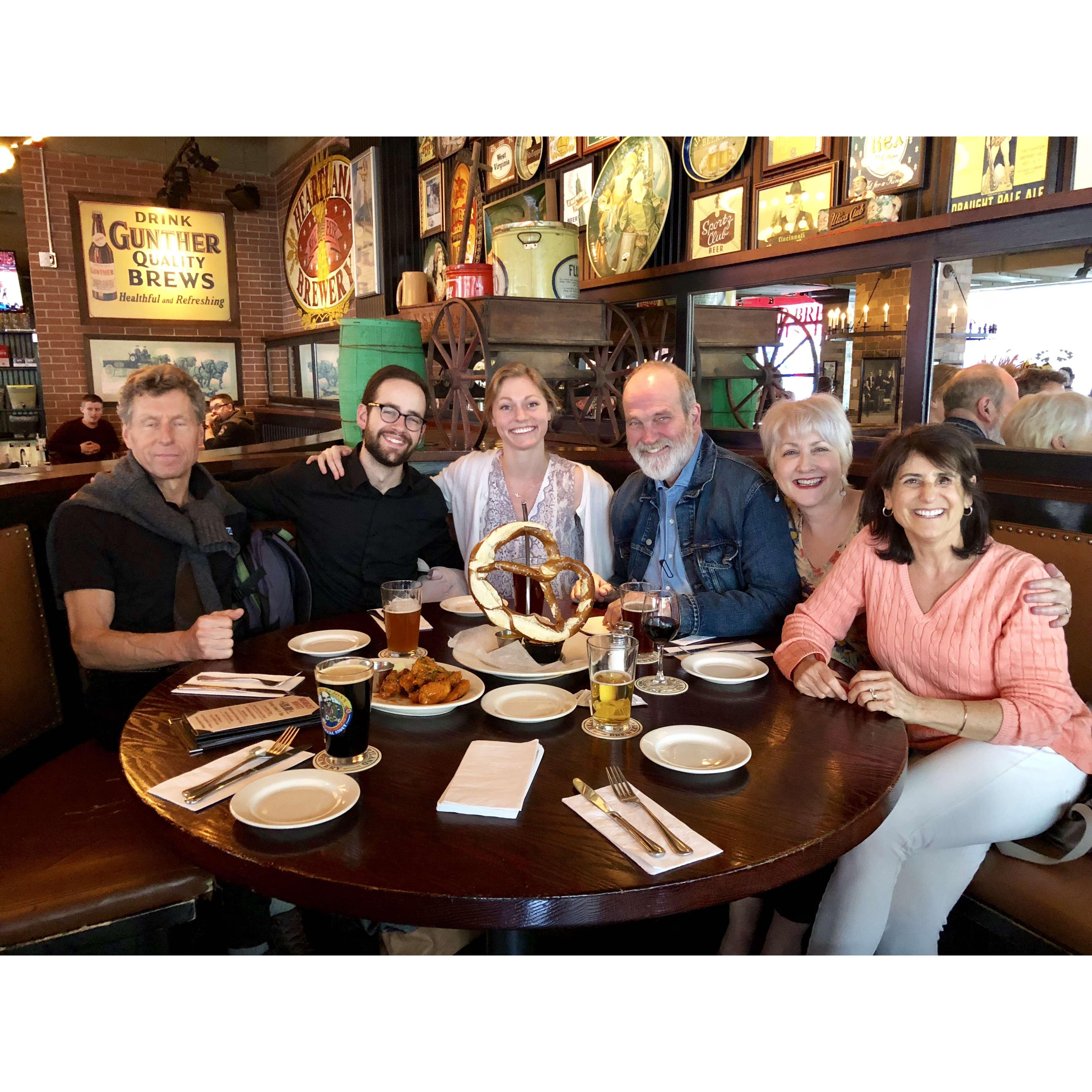 Grabbing dinner with our parents when they come visit us in the city.