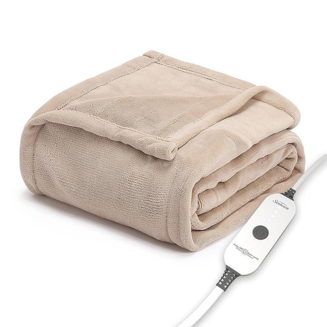 Sunbeam Electric Throw Royal Luxe Microplush Heated Blanket, 4 Heat Settings, 4-Hour Auto Shut-Off, Fast Heating, Warm and Cozy, Peyote Color, 50" x 60"