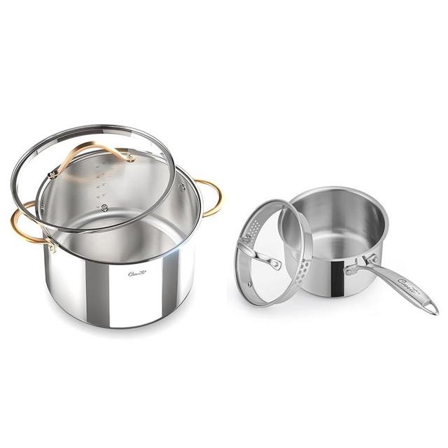 Ciwete 8 Qt Stock Pot & 3 Qt Saucepan with Glass Lid