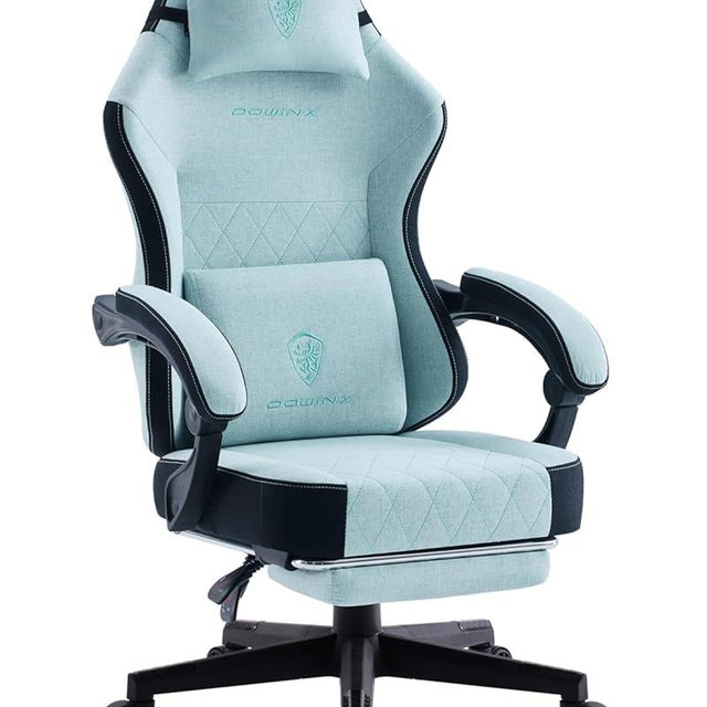 Dowinx Gaming Chair, Fabric Gaming Chairs for Adults with Pocket Spring Cushions and Lumbar Support, Ergonomic Massage Computer Chair with Footrest for Big and Tall, Aqua