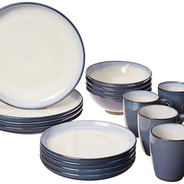 Gibson Elite 99840.16RM Serene Fountain Blue Dinnerware Set Stoneware (16 Piece), Reactive, 16pc