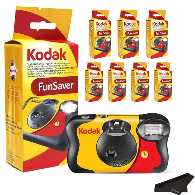 Kodak Funsaver Disposable Camera Bulk One Time Single Use Built in Flash 10-Pack 27exp 35mm Camera Bundled with Balveli Premium Microfiber Cloth - Bulk Kodak Disposable Film Camera 35mm