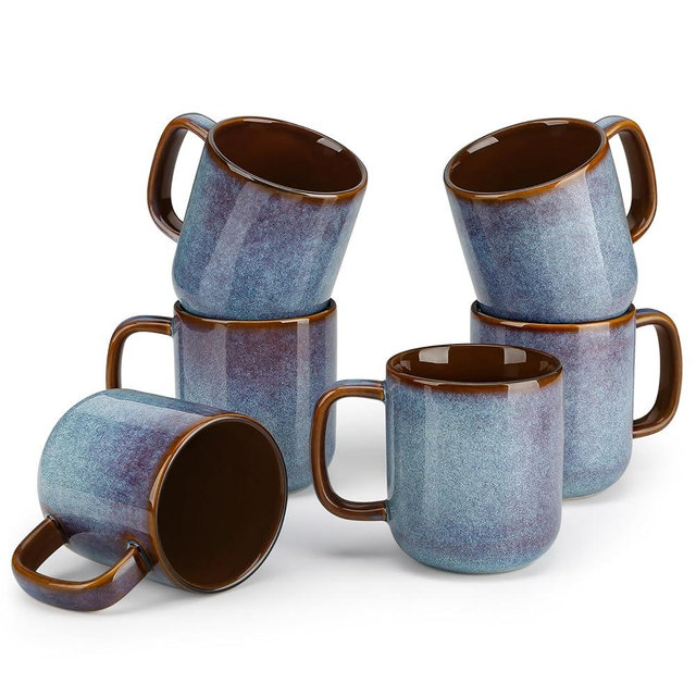 vancasso 16 oz Coffee Mugs Set of 6, Large Ceramic Mug with Handle, Unique Glaze Coffee Cups for Latte, Cappuccino & Hot Cocoa, Dishwasher & Microwave Safe, Blue, Series ONION