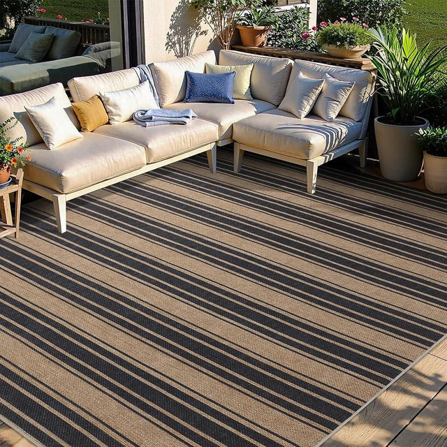 Striped Easy Jute Rug 6x9 Outdoor Rug Large Washable Rugs for Living Room Bedroom Non Slip Neutral Farmhouse Indoor Outdoor Carpet for Backyard Patio Office
