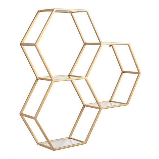 Gold and Glass Honeycomb Wall Shelf