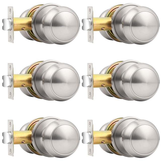 Probrico Passage Door Knobs Brushed Nickel Interior Keyless Round Door Knobs Hall/Closet Handles, 6 Pack