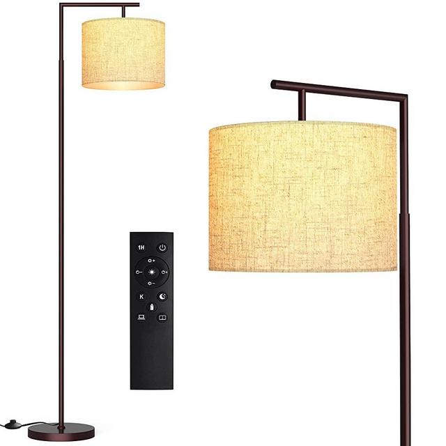 Floor Lamp for Living Room, LED Floor Lamp with Remote Control, 4 Color Temperature LED Bulb Included, Modern Standing lamp with Linen Lampshade for Bedroom,Brown