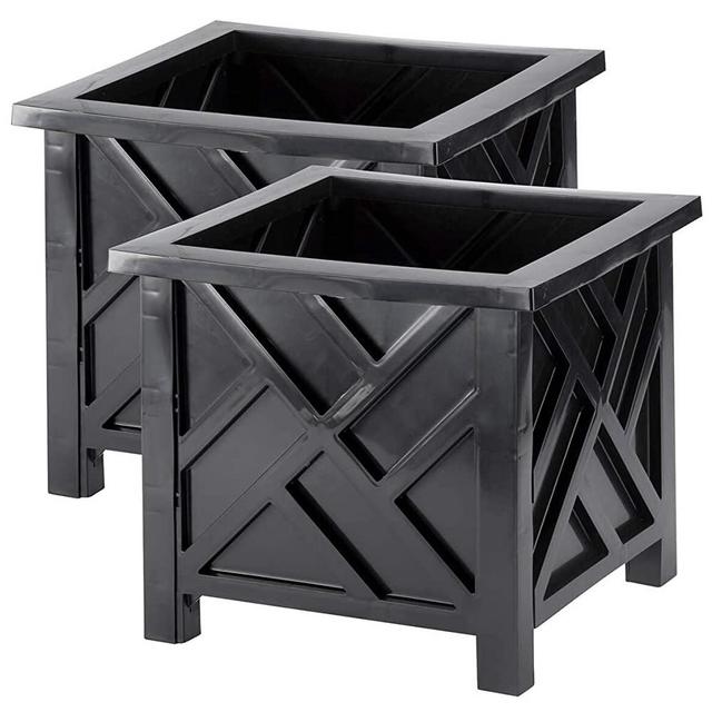 Black Chippendale Planters, Set of 2