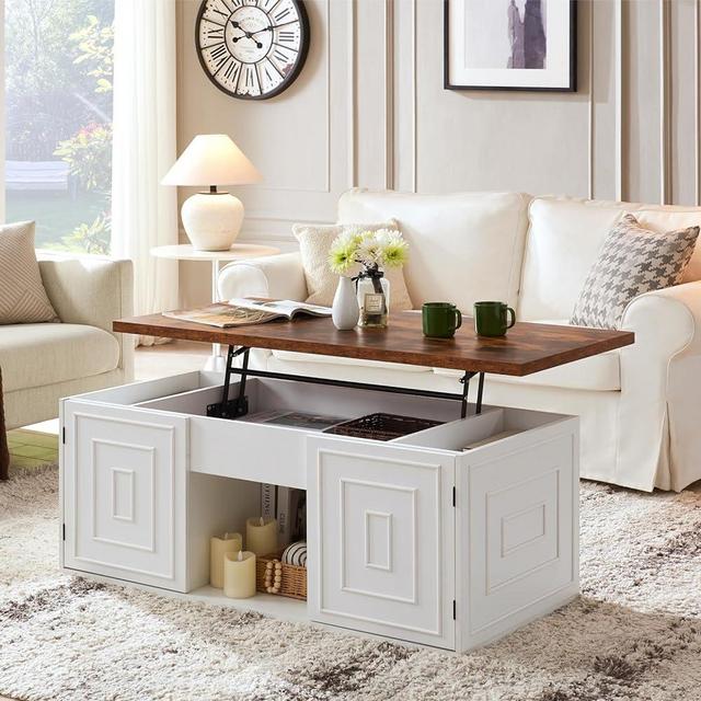 ONBRILL Lift Top Coffee Table with Storage, 48" Lift Top Coffee Table and White Farmhouse Coffee Table for Living Room, Rustic Wood