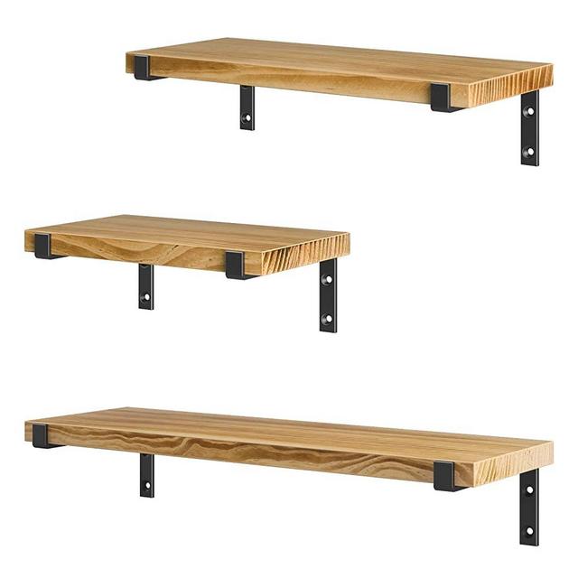 HOSOM Wall Mounted Shelves Set of 3, Rustic Wood Farmhouse Shelves for Living Room and Bedroom