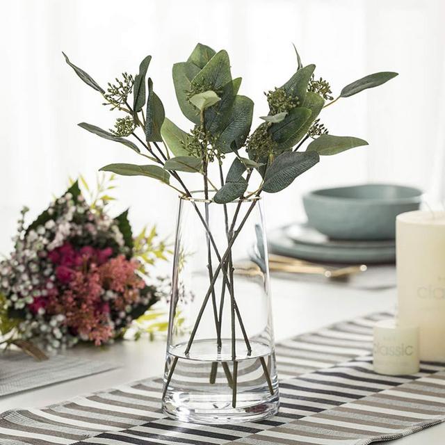 FUNSOBA Moden Trapezoid Glass Vase with Gold Mouth for Centerpieces Home Wedding Decoration (Clear 4.7“x 8.7")