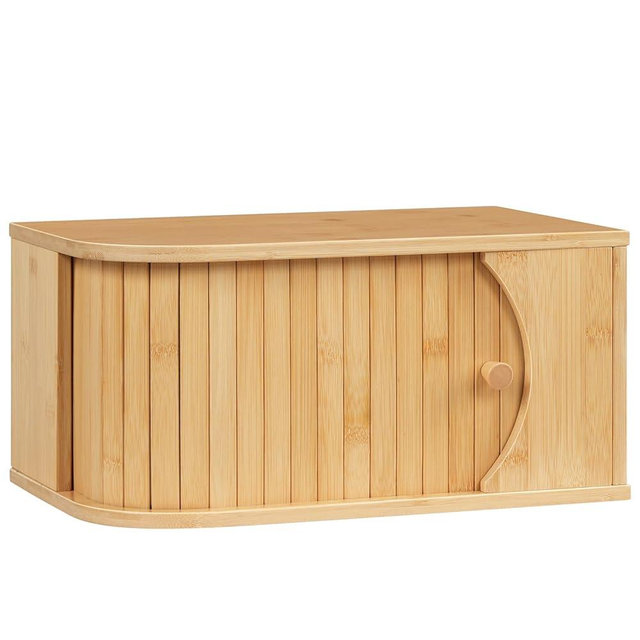 HOOBRO Bread Box, Bamboo Bread Box for Kitchen Countertop, Corner Bread Box with Roller Door, Bread Storage Container, Bamboo Food Storage Cabinet, for Kitchen, Dining Room, Natural YL20MB01