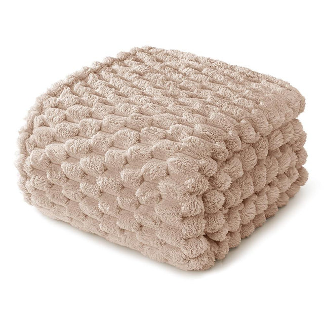 Whale Flotilla Queen Size Blanket for Bed with Jacquard Pattern, Fuzzy Soft Cozy Exquisite Blankets for All Season, Warm and Fluffy, 90x90 Inch, Camel