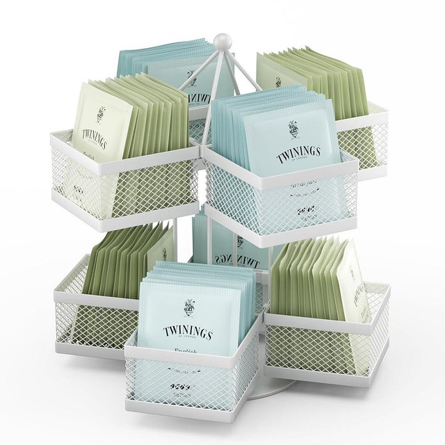 Tea Bag Organizer, Tea Bag Storage Holder Spinning Carousel 96 Teabags Container, Lazy Susan Coffee Creamer Sweetener Tea Caddy for Kitchen Counter Cabinet Pantry Shelf Organizer