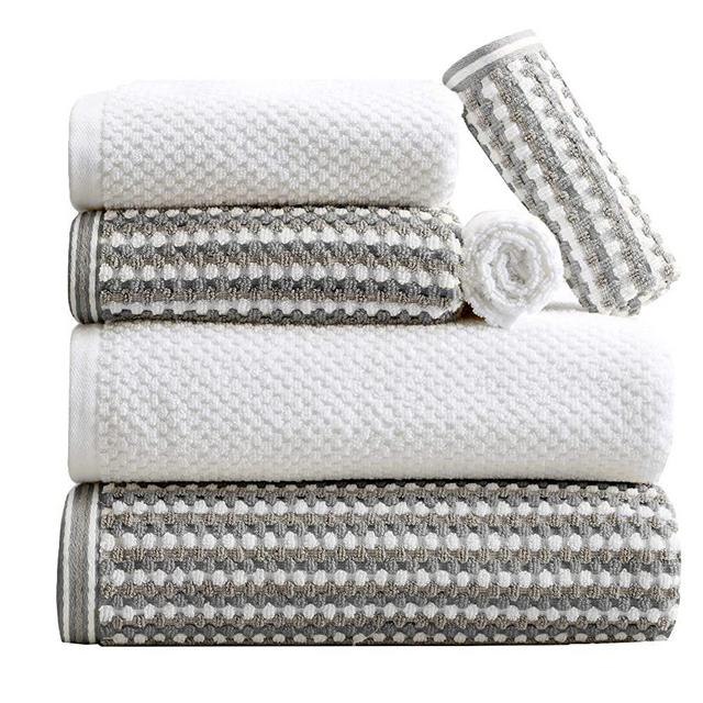 Great Bay Home 6-Piece Towel Set. 100% Cotton Multi-Striped Bathroom Towels. Quick Dry and Absorbent Towels. Set Includes 2 Bath, 2 Hand, and 2 Wash. Milos Collection. (6 Piece, Dark Gray/Light Gray)