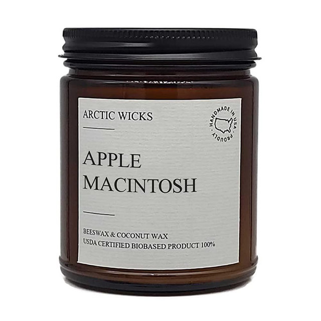 Apple Macintosh Candles | Arctic Wicks Handcrafted Natural Coconut and Beeswax Candles 9oz Amber Candle Jar | Non-Toxic Clean Burning