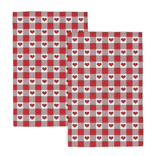 DAFENA Valentines Kitchen Towels 16x24 Inch Red Pink Love Heart Buffalo Plaid Decor Dish Towels Check Gingham Anniversary Wedding Holiday Hand Towel Absorbent Dish Cloths for Kitchen Dining Set of 2