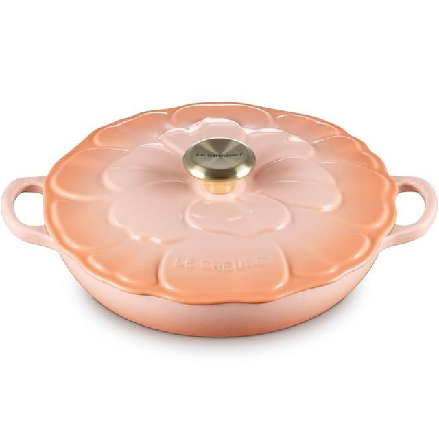 Le Creuset Signature Enameled Cast Iron Petal Braiser, 2.25qt., Peche w/Light Gold Knob