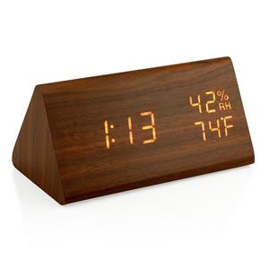 Oct17 Wooden Alarm Clock, Wood LED Digital Desk Clock, UPGRADED With Time Temperature, Adjustable Brightness, 3 Set of Alarm and Voice Control, Humidity Displaying - Brown