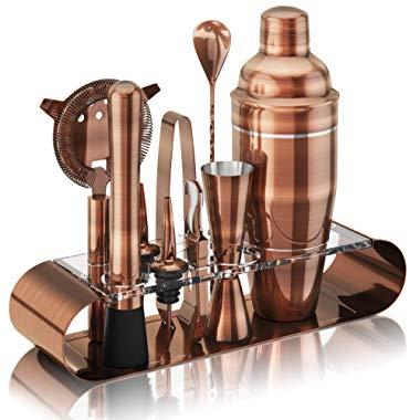The Complete Bartender Kit | 11 Piece Cocktail Shaker Set with Stand | Great To Make Martini, Margarita, Mojito or Any Other Alcohol or Liquor Drink | Impressive Set For Special Gift! (Antique Copper)