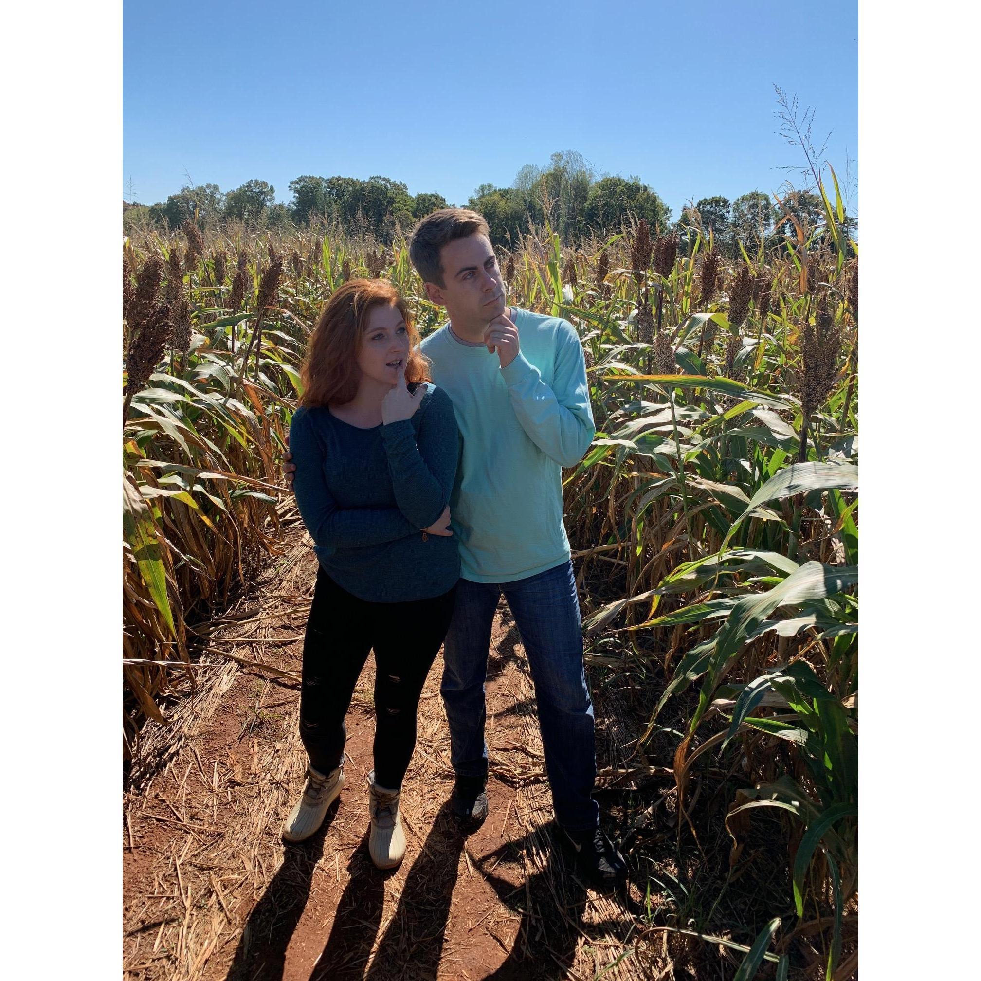 Occasionally our friends take random pensive pictures of us in a corn maze.