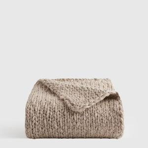 Chunky Hand Knit Wool Throw in Neutral