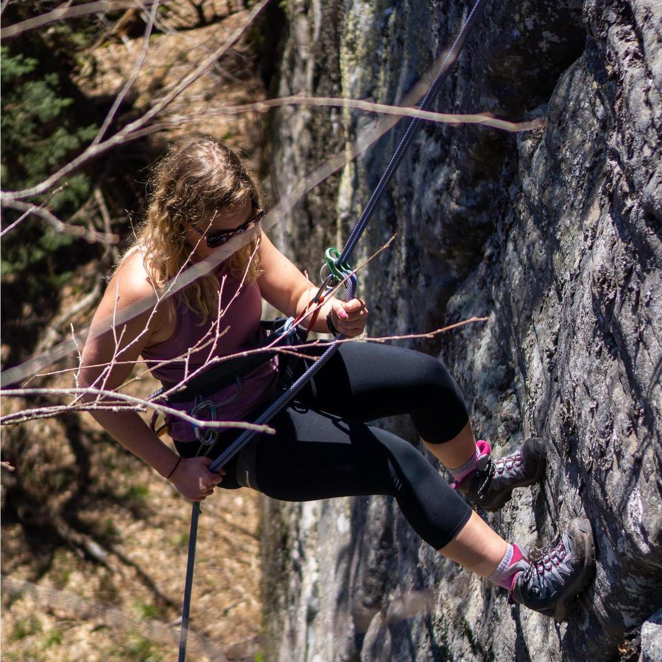 Lindsay's first time rappelling. Catskills, NY.