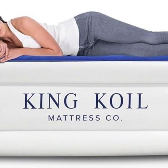King Koil Luxury Pillow Top Plush Queen Air Mattress With Built-in High-Speed Pump Best For Home, Camping, Guests, 20" Queen Size Double Airbed Adjustable Blow Up Mattress, Waterproof, 1-Year Warranty